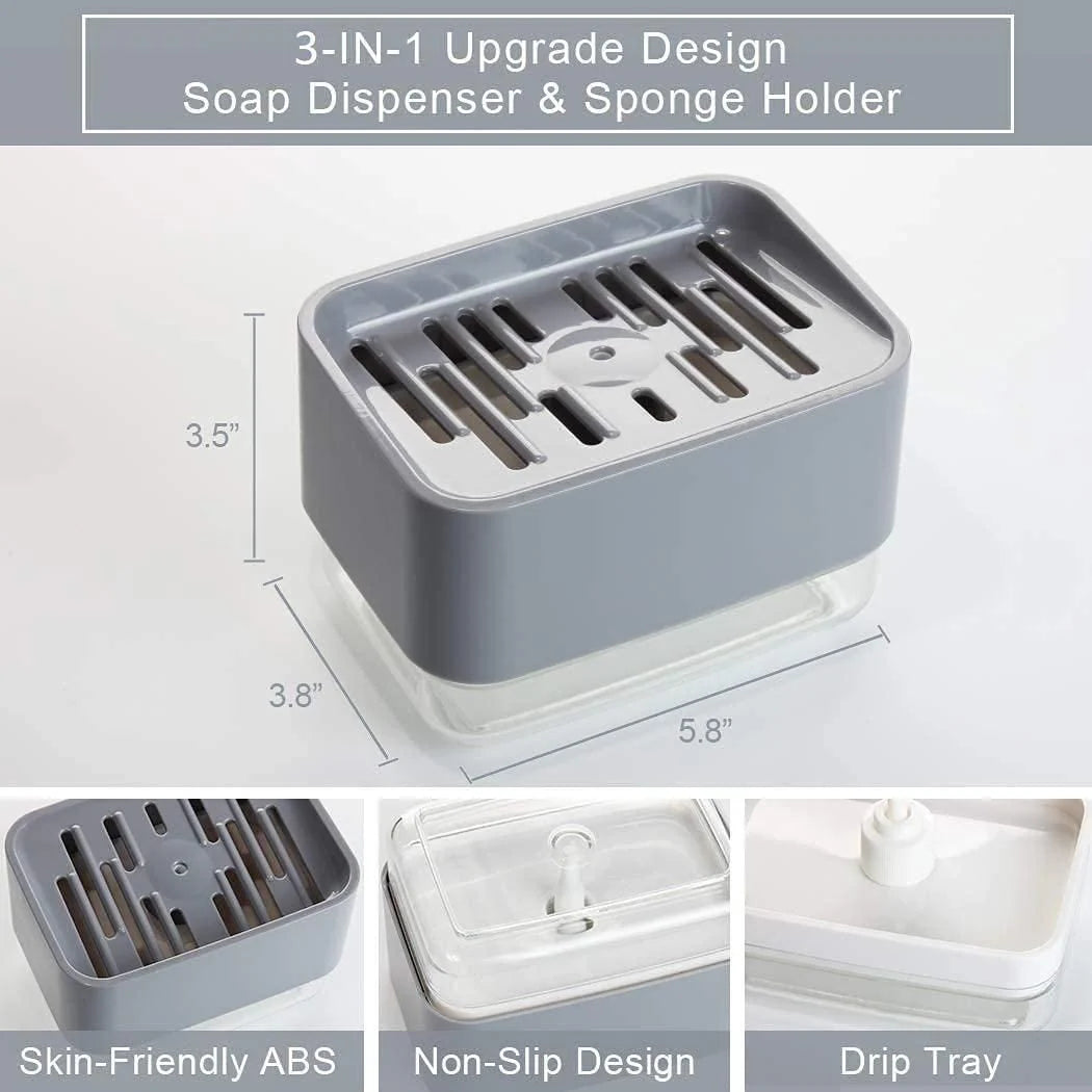 Liquid Soap Dispenser with Sponge Holder for Kitchen Sink