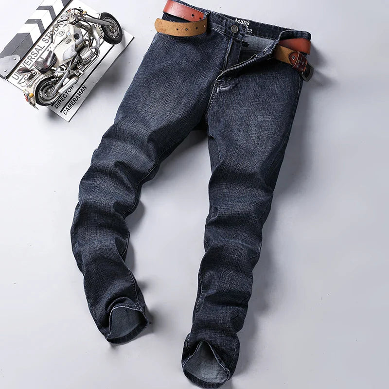 Business Men'S Jeans Casual Straight Stretch Fashion Classic Blue Work Denim Trousers Male WTHINLEE Brand Clothing Size 28-40