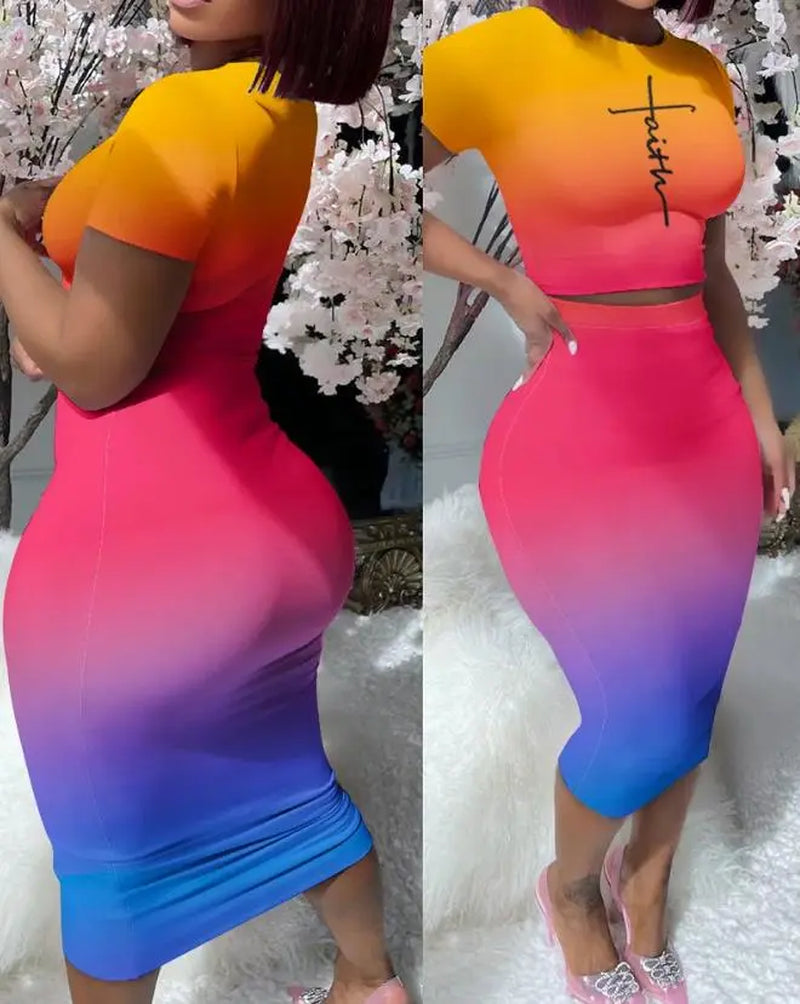 Womens Two Piece Sets Elegant Sexy Outfit Short Sleeve Top & High Waist Skirt Set New Fashion 2023 Summer Casual Female Suit