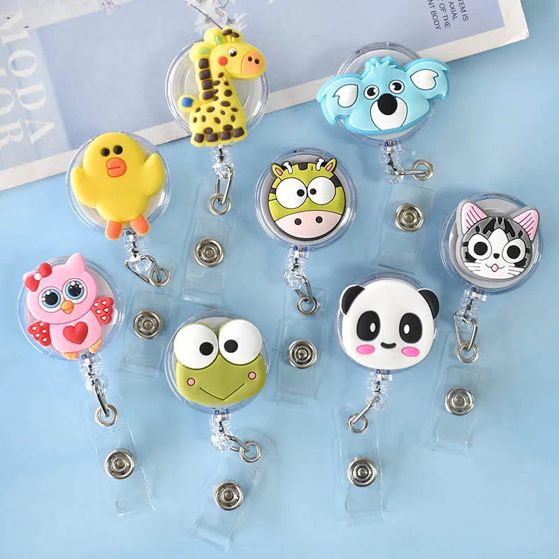 Cartoon Animals Giraffe Koala Retractable Nurse Doctor Badge Reel Clips Hospital Medical Students ID Name Card Holder