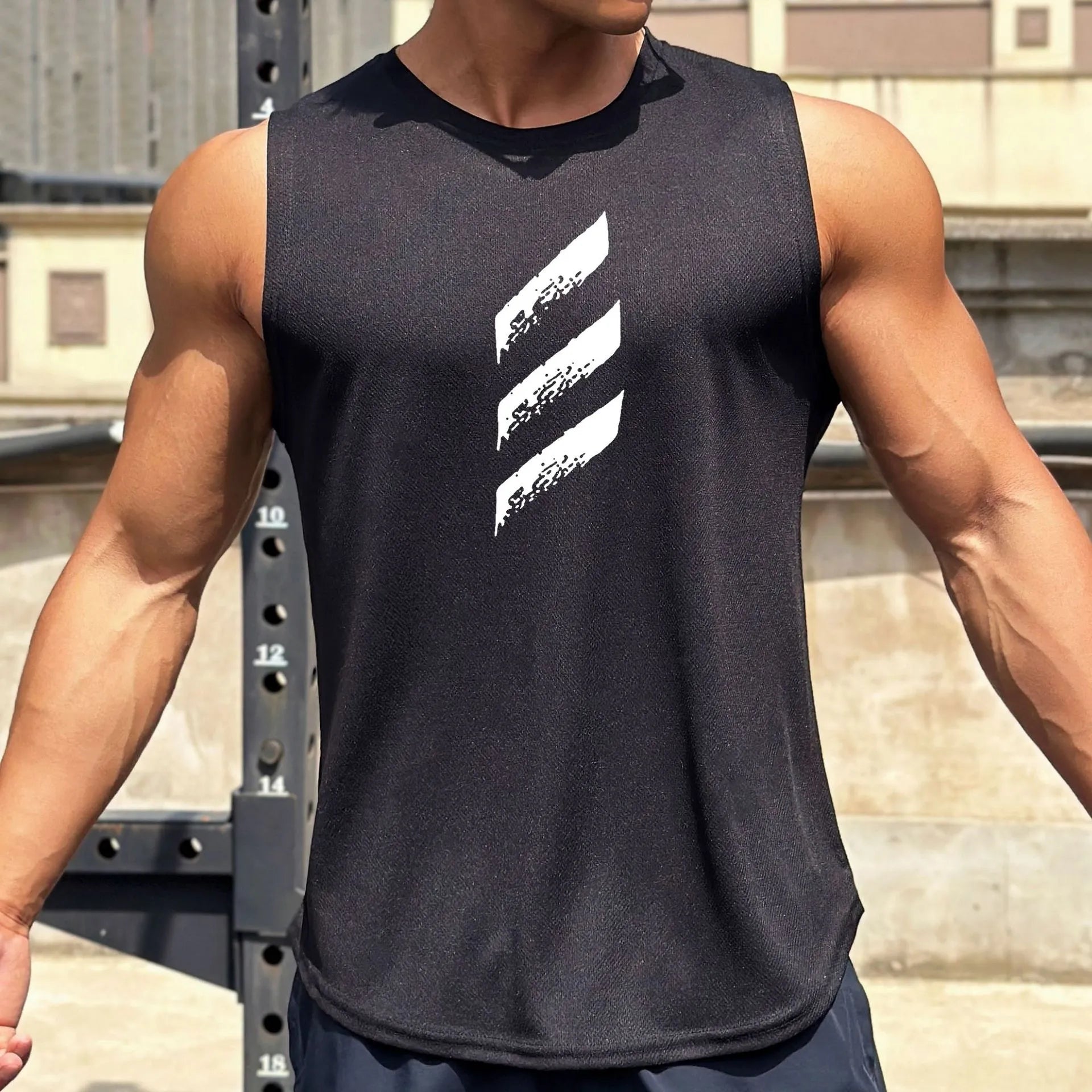 Summer New Trend Men'S Pullover round Neck Mesh Leggings Sports Fitness Top Sleeveless Vest Speed Dry