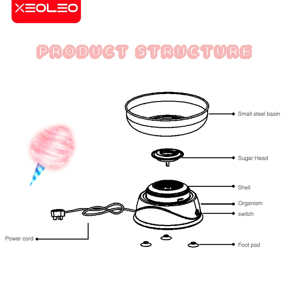 XEOLEO  Candy Floss Machine Mini Electric DIY Sweet Cotton Candy Maker For Cotton Candy Sweet Floss Food Processors Machine Kids