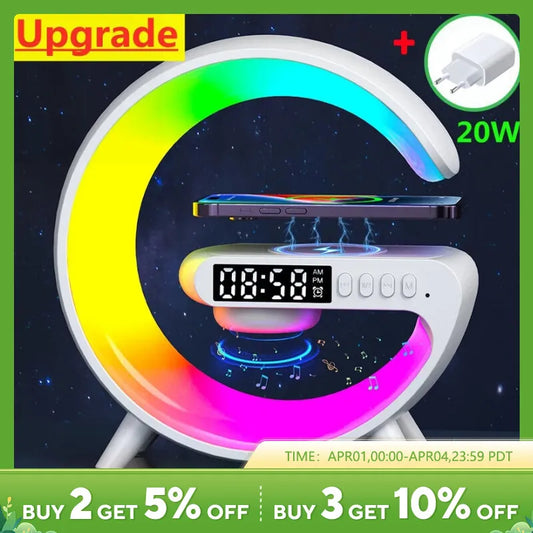 Mini Multifunction Wireless Charger Pad Stand Speaker TF RGB Night Light Fast Charging Station for iPhone Samsung Xiaomi Huawei