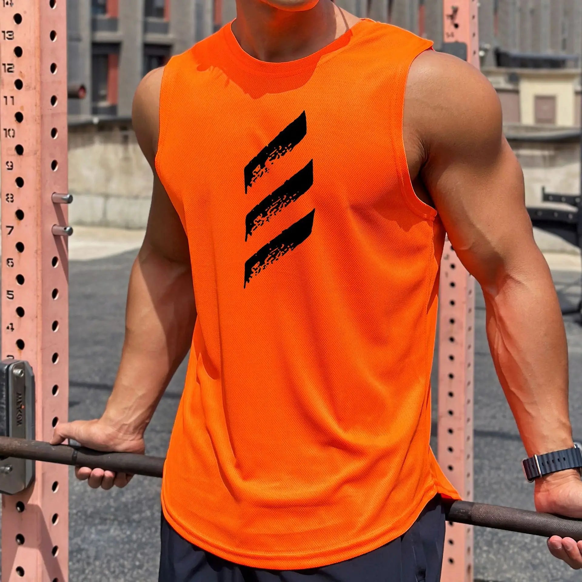 Summer New Trend Men'S Pullover round Neck Mesh Leggings Sports Fitness Top Sleeveless Vest Speed Dry