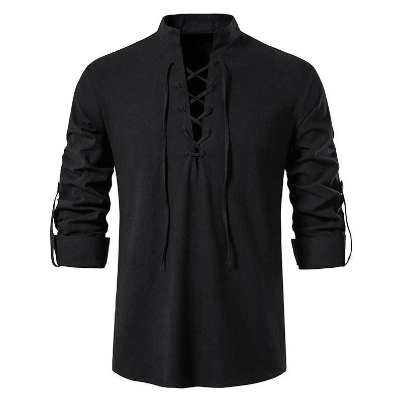 2023 New Men'S Casual Blouse Cotton Linen Shirt Tops Long Sleeve Tee Shirt Spring Autumn Slanted Placket Vintage Yoga Shirts