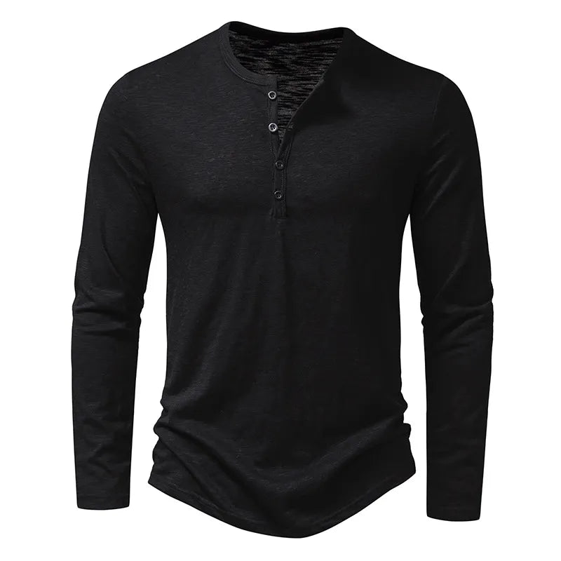 Men'S Cotton Button Henley Neck Shirt Long Sleeve Casual Button Solid Color Fashion T-Shirts