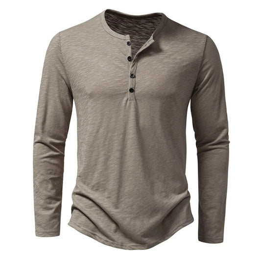 Men'S Cotton Button Henley Neck Shirt Long Sleeve Casual Button Solid Color Fashion T-Shirts