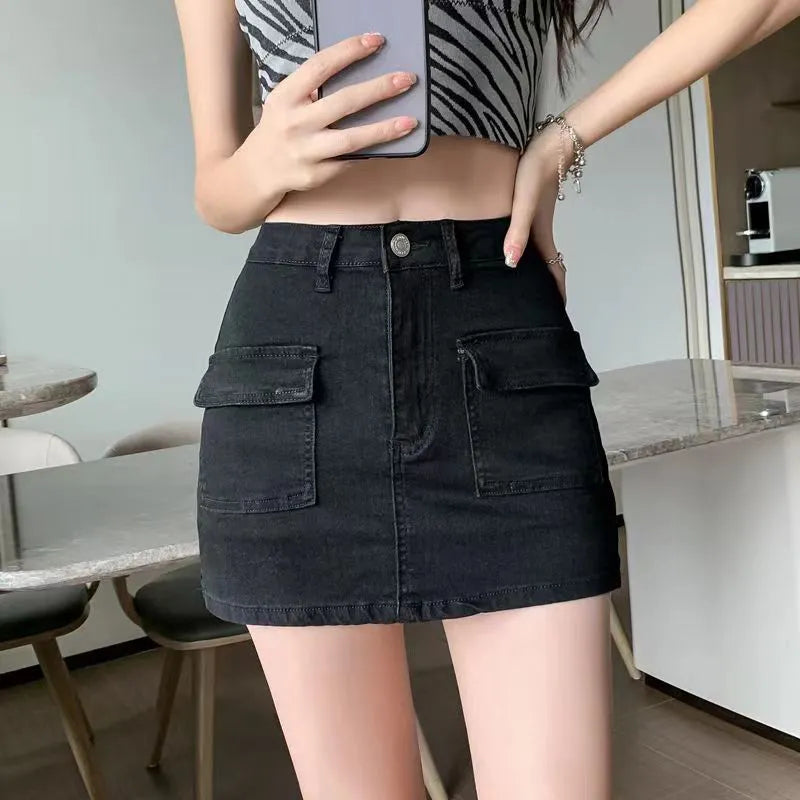 Lucyever Korean High Wiast Denim Mini Skirt Women Sexy Hot Girl Tight Bag Hip Skirts Female Slim Anti-Glare Short Skirts Female