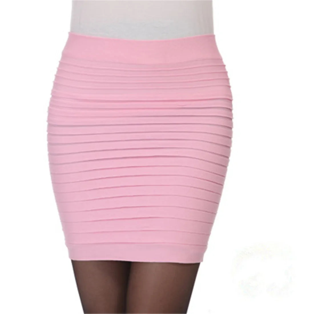 Summer Women High Waist Skirt Solid Color Elastic Pleated Skirt for Office Lady Draped Slim Mini Skirt Sexy Lady Pencil Skirts