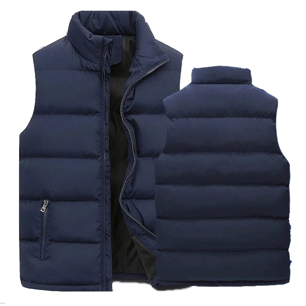 Mens Vest Jacket Warm Sleeveless Jackets Winter Waterproof Zipper Coat Autumn Stand-Up Collar Casual Waistcoat Brand Clothing